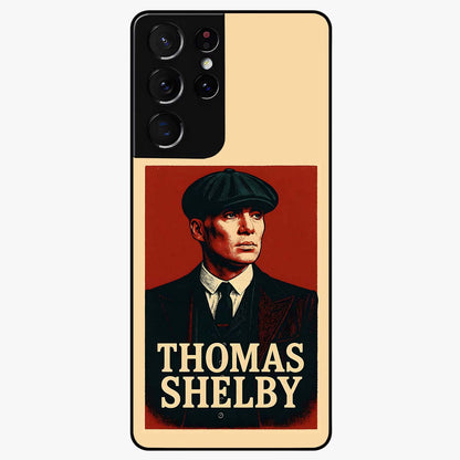 Vintage Mafia Authority Glass Case showing flat back view with bold vintage mafia inspired artwork and glossy glass finish.