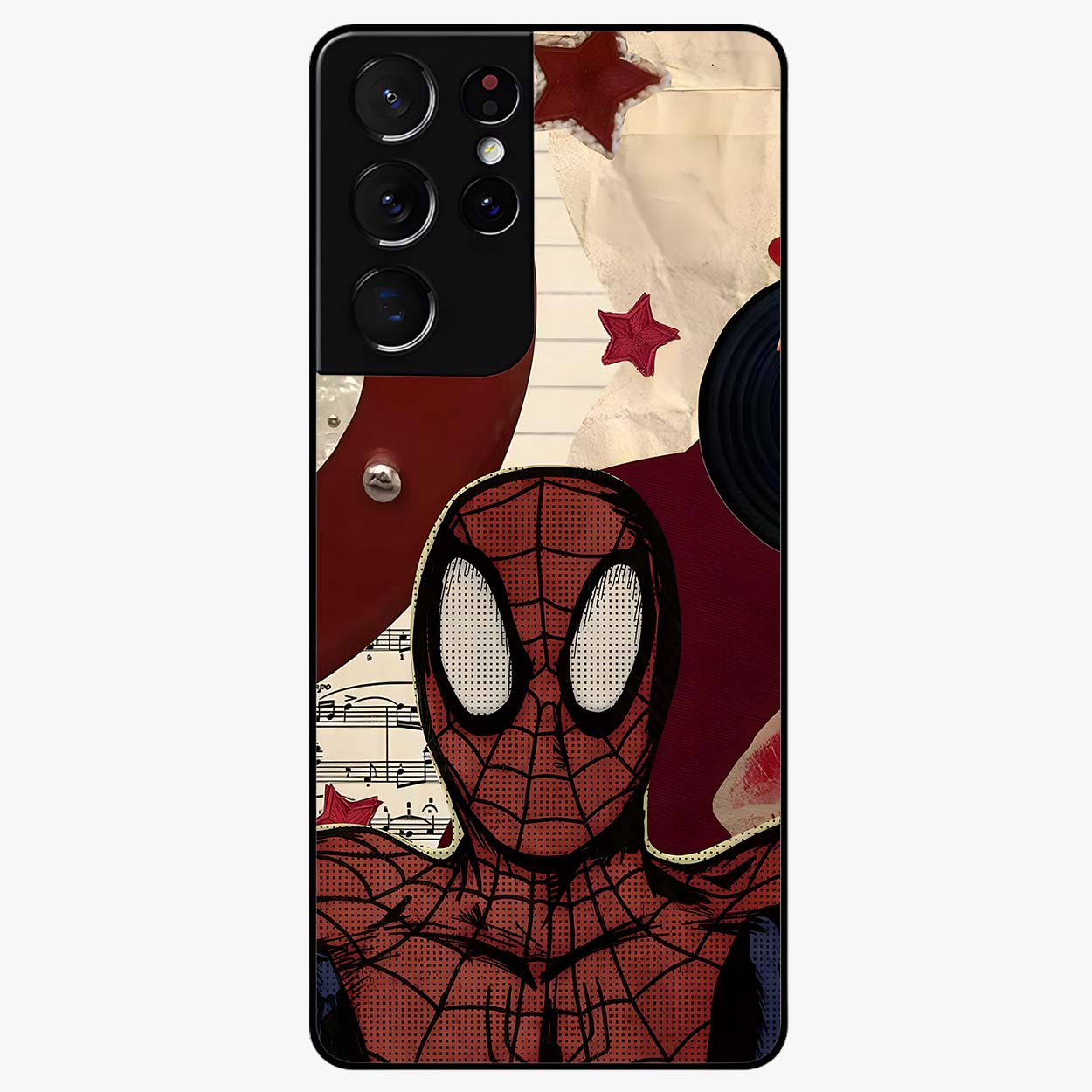 Web Warrior Vibes Glass Case showing flat back view with superhero inspired web themed artwork and glossy glass finish.
