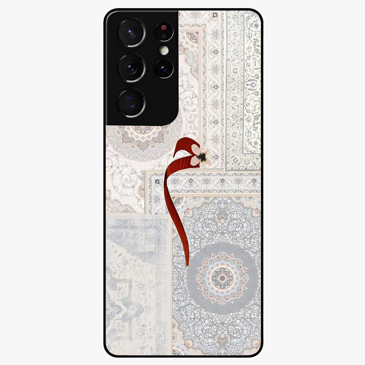 White Aesthetic Bow Glass Case showing flat back view with minimal bow artwork and glossy glass finish.