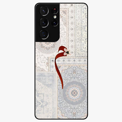 White Aesthetic Bow Glass Case showing flat back view with minimal bow artwork and glossy glass finish.