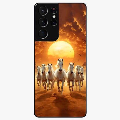 Wild Sunset Majesty Glass Case showing flat back view with majestic sunset landscape artwork and glossy glass finish.