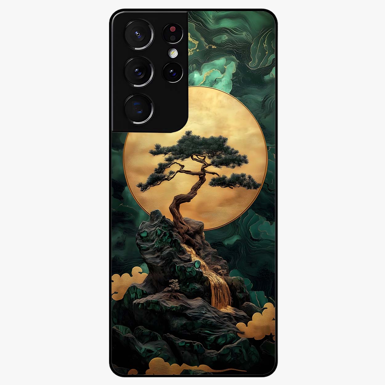 Zen Moon Rise Glass Case showing flat back view with calm moonrise artwork and glossy glass finish.