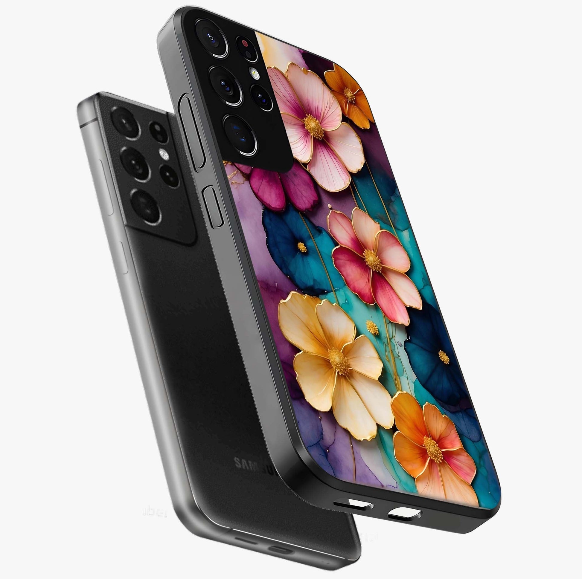 Artlyn Grace Flower Pattern Glass Case displayed in angled mockup highlighting delicate flower pattern design and smooth glass surface.