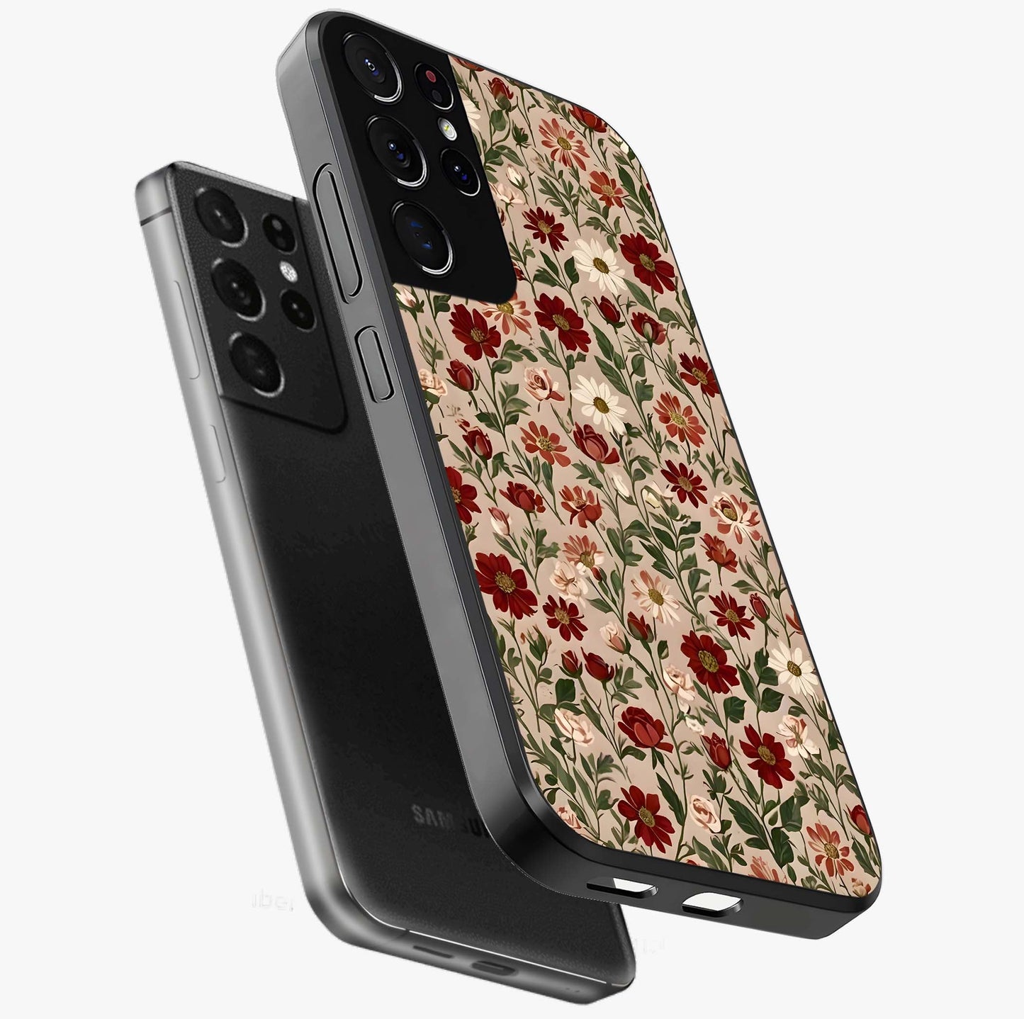 Biege Flower With Leaf Glass Case displayed in angled mockup highlighting minimal floral leaf design and elegant aesthetic.