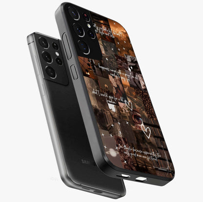 Bittersweet Aesthetic Chaos Glass Case displayed in angled mockup highlighting expressive abstract artwork and edgy aesthetic theme.