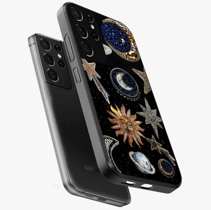Celestial Gem Constellations Glass Case displayed in angled mockup highlighting gemstone inspired constellation design.