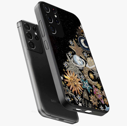 Cosmic Sparkle Dreams Glass Case displayed in angled mockup highlighting dreamy star sparkle design with celestial aesthetic.