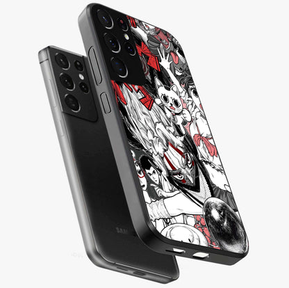 Crimson Chaos Panel Glass Case displayed in angled mockup highlighting chaotic panel style design with modern graphic theme.