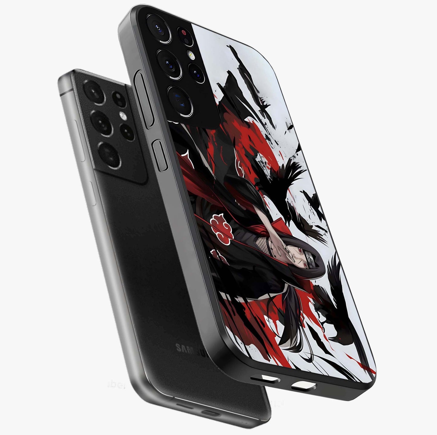 Crimson Crow Illusion Glass Case displayed in angled mockup highlighting mysterious crow graphic with dark aesthetic style.