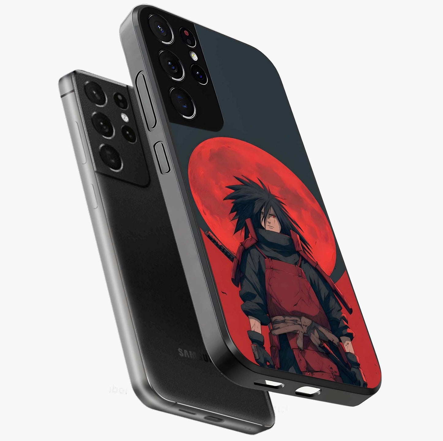 Crimson Moon Warlord Glass Case displayed in angled mockup highlighting dramatic crimson moon design with fantasy aesthetic.