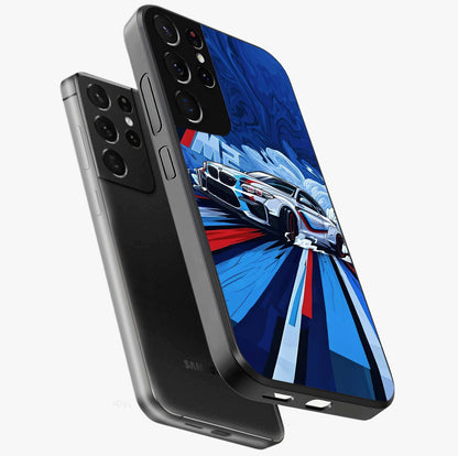 Drift Power Rush Glass Case displayed in angled mockup highlighting powerful drift car design with sporty aesthetic style.