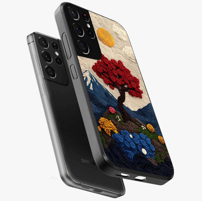 Eternal Nature Tapestry Glass Case displayed in angled mockup highlighting detailed botanical pattern with artistic aesthetic.