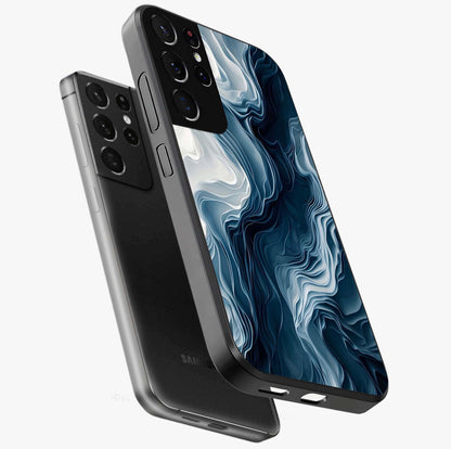 Ethereal Paper Marble Glass Case displayed in angled mockup highlighting elegant marble pattern with modern aesthetic style.