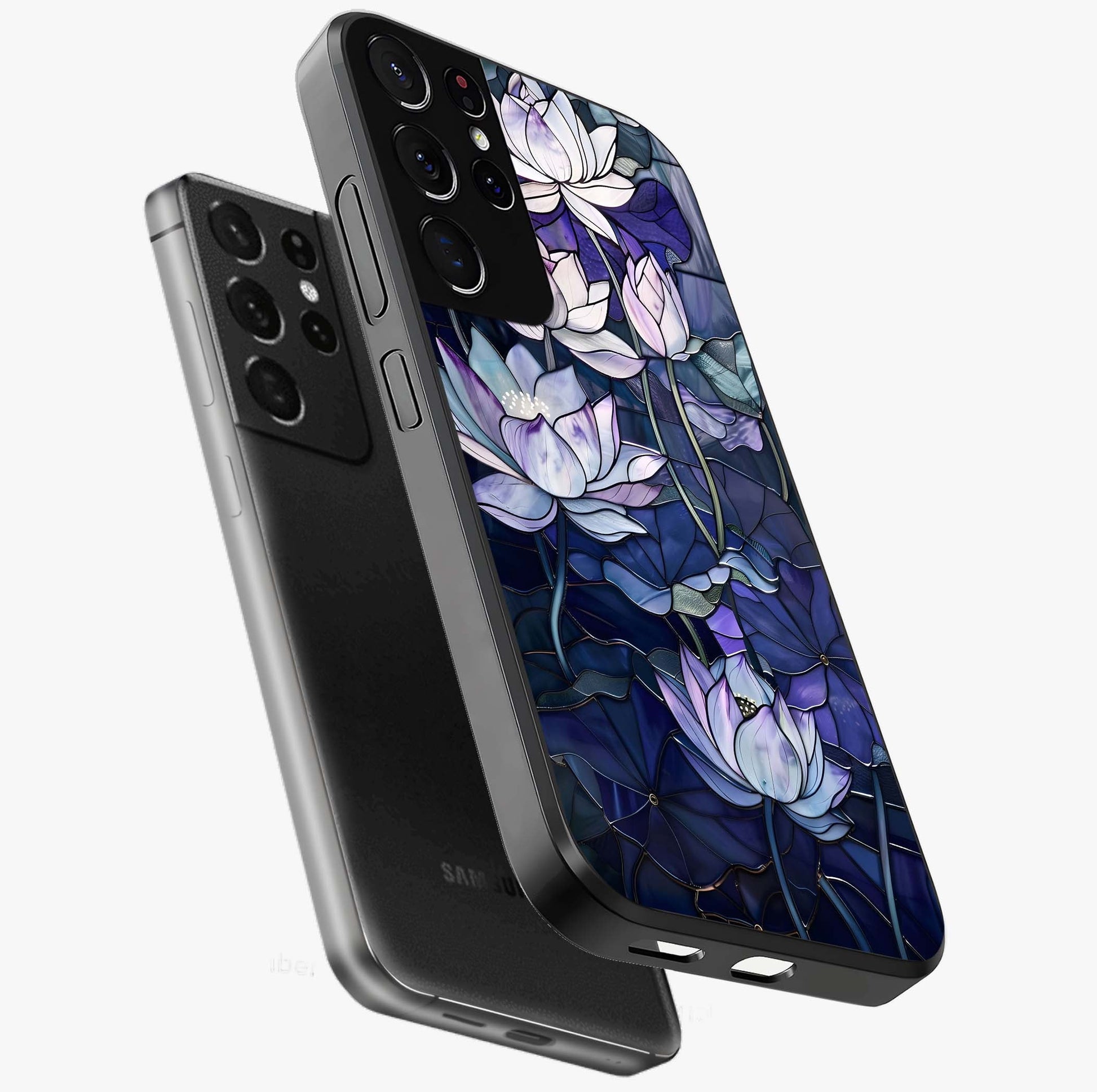 Gloss Petal Rush Glass Case displayed in angled mockup highlighting vibrant petal design with elegant floral aesthetic.