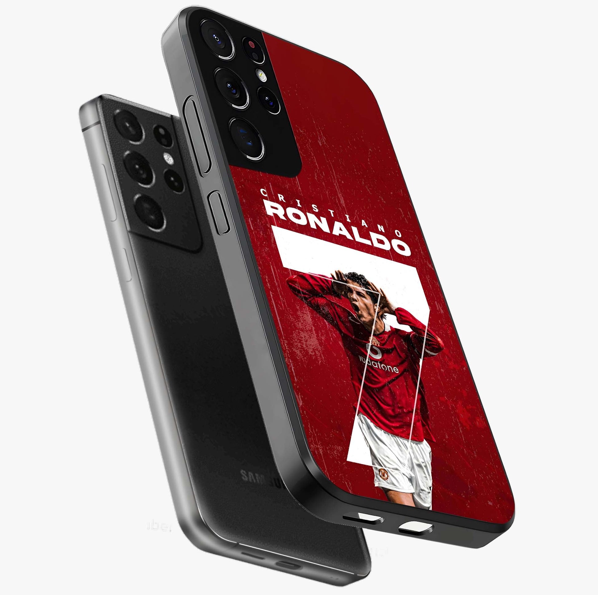 Goal Celebration Legacy Glass Case displayed in angled mockup highlighting energetic sports celebration design with bold athletic theme.