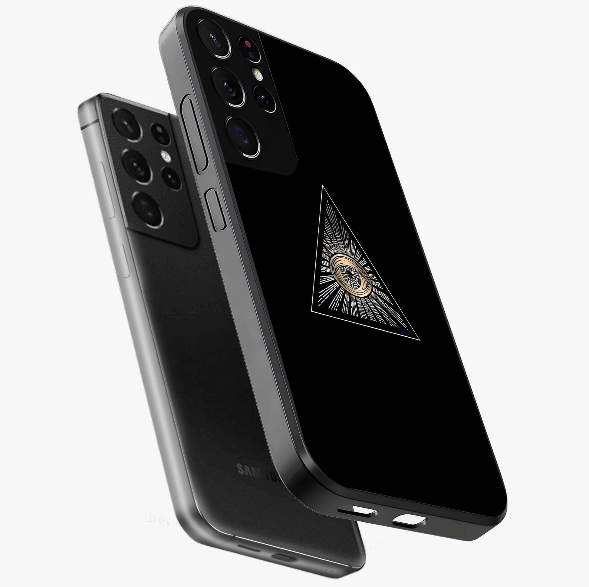 Illuminati Evil Glass Case displayed in angled mockup highlighting dark occult inspired design with bold aesthetic style.