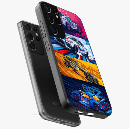 JDM Sports Car Glass Case displayed in angled mockup highlighting sleek Japanese racing car design with automotive aesthetic.