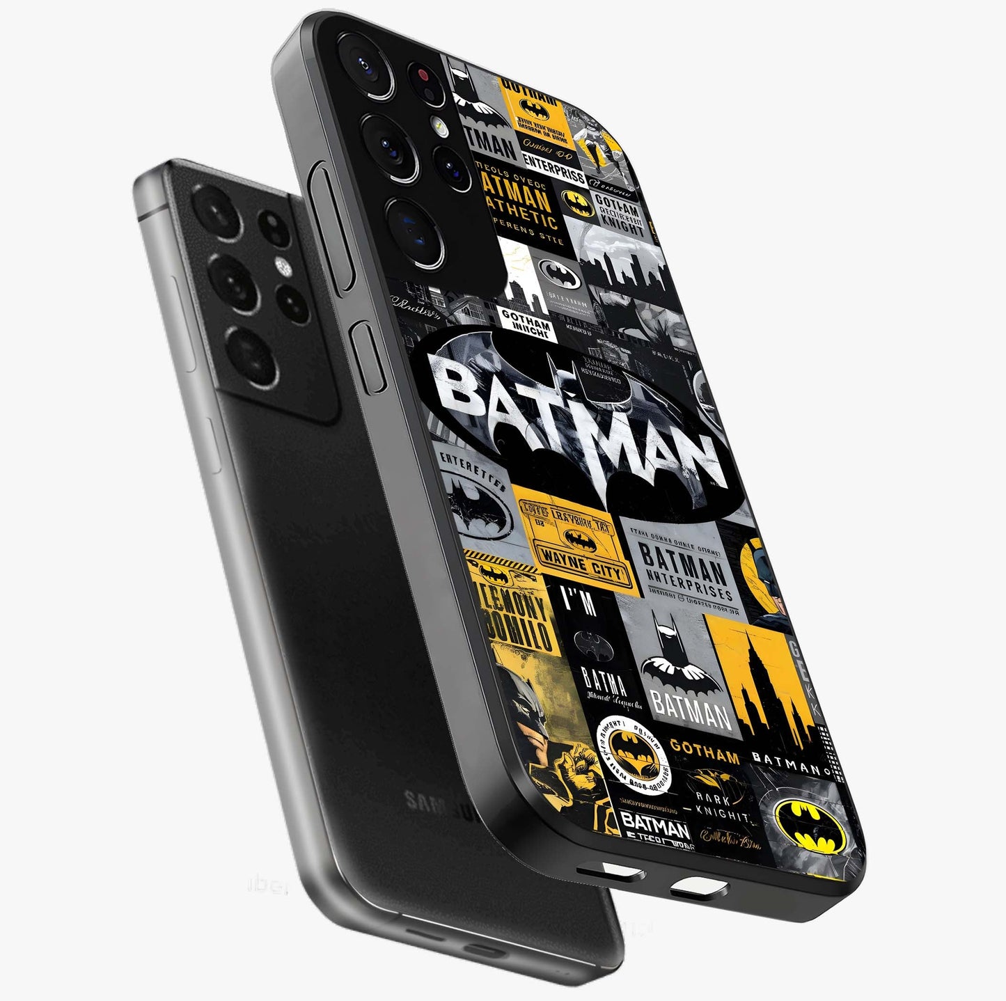 Knight Gotham Rise Glass Case displayed in angled mockup highlighting powerful knight silhouette design with dramatic aesthetic.