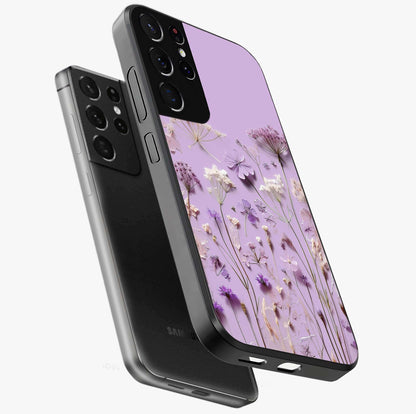 Lavender Blossom Dream Glass Case displayed in angled mockup highlighting dreamy lavender flower design with calming aesthetic style.