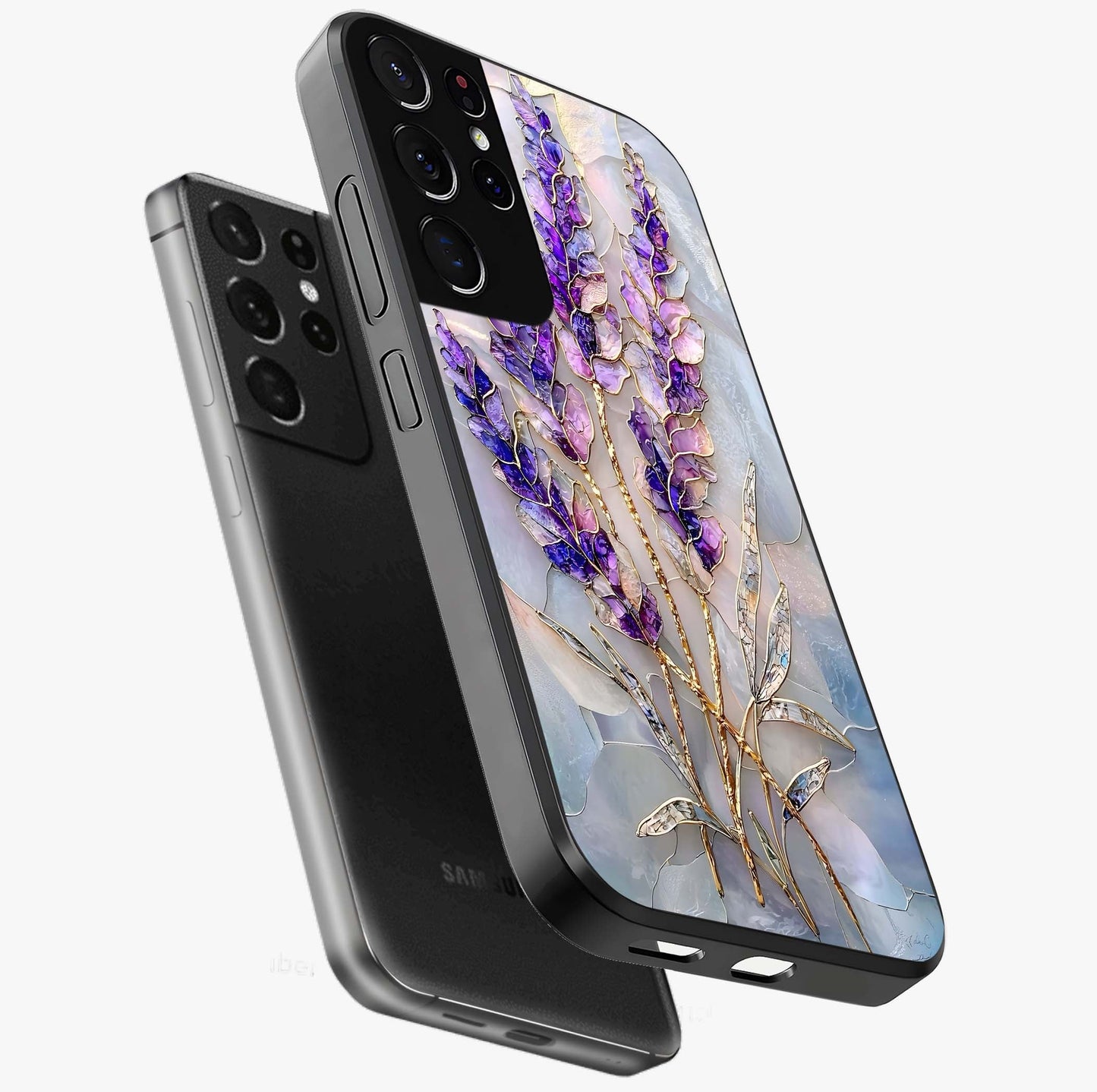 Lavender Dream Glow Glass Case displayed in angled mockup highlighting dreamy purple glow design with soft artistic style.