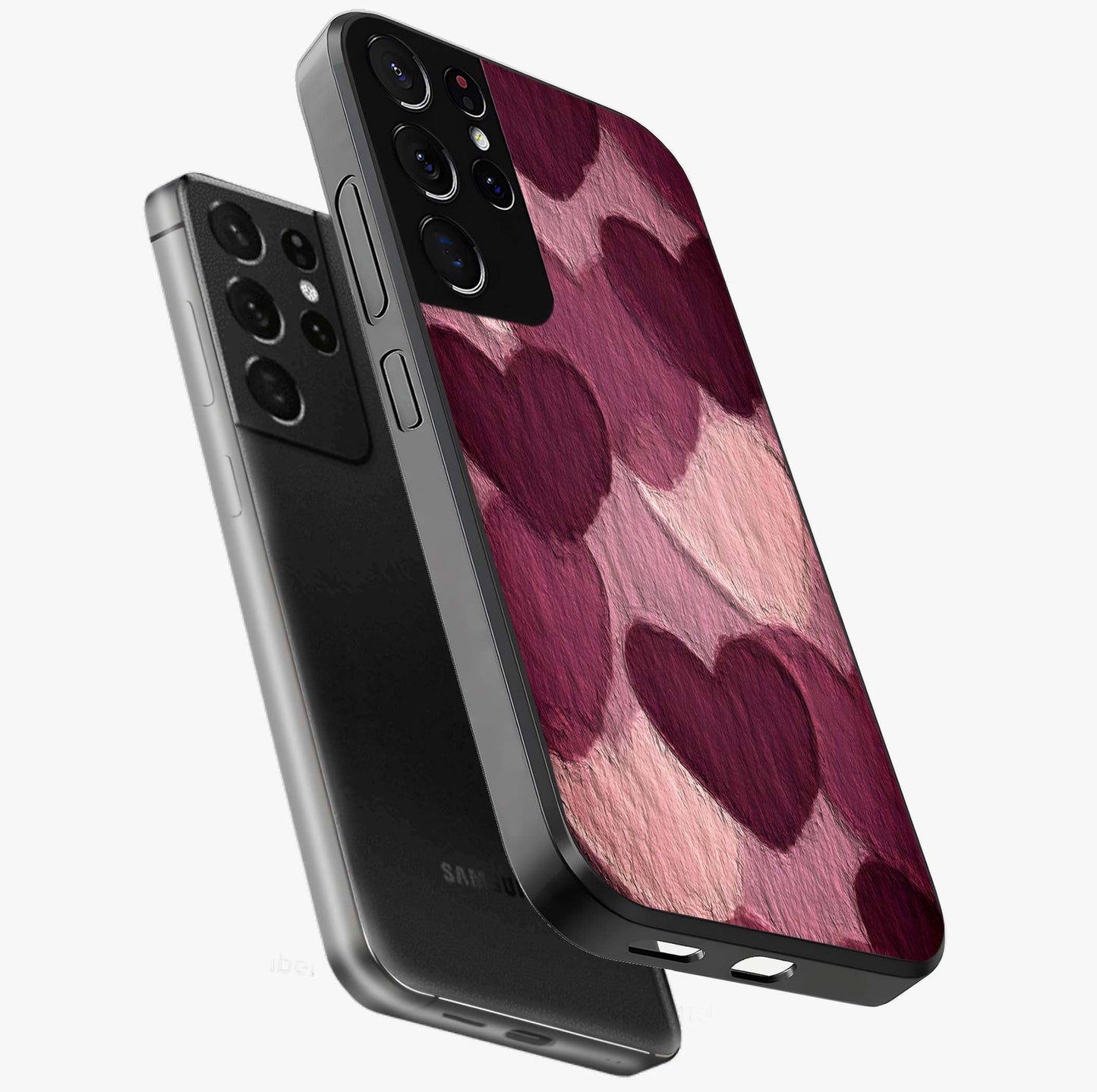 Layered Paper Hearts Glass Case displayed in angled mockup highlighting creative paper craft heart design with romantic aesthetic.