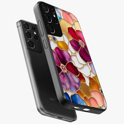 Marble Flower Pattern Glass Case displayed in angled mockup highlighting elegant marble floral design with modern aesthetic.