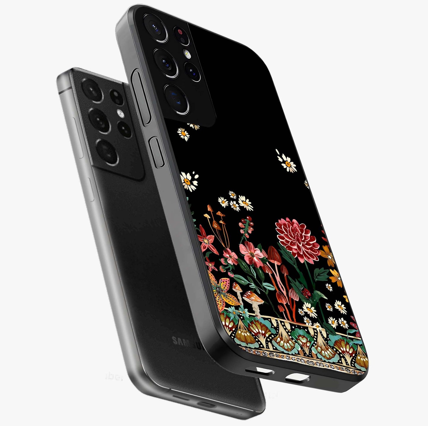 Midnight Bloom Pattern Glass Case displayed in angled mockup highlighting elegant flower design with midnight aesthetic style.
