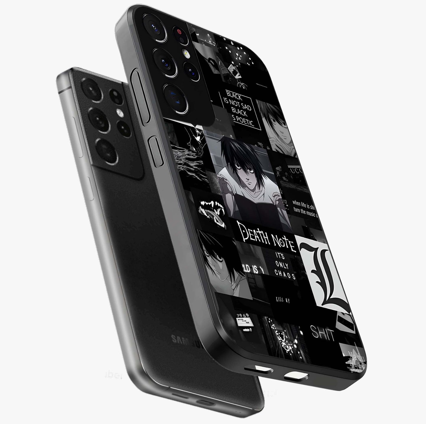Midnight Chaos Mind Glass Case displayed in angled mockup highlighting chaotic artistic design with dramatic midnight aesthetic.