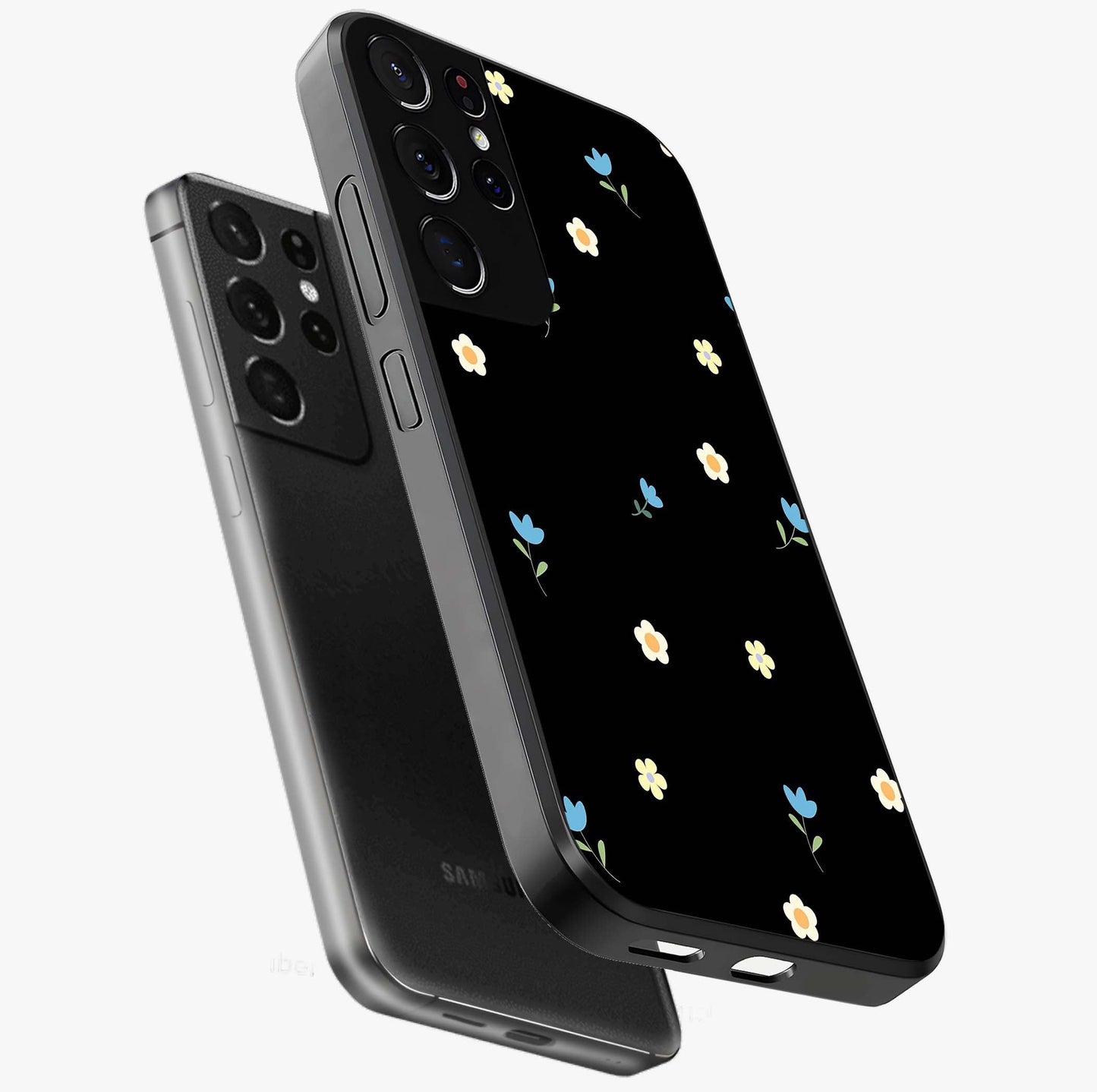 Minimal Petal Whispers Glass Case displayed in angled mockup highlighting delicate petal design with clean minimal aesthetic.
