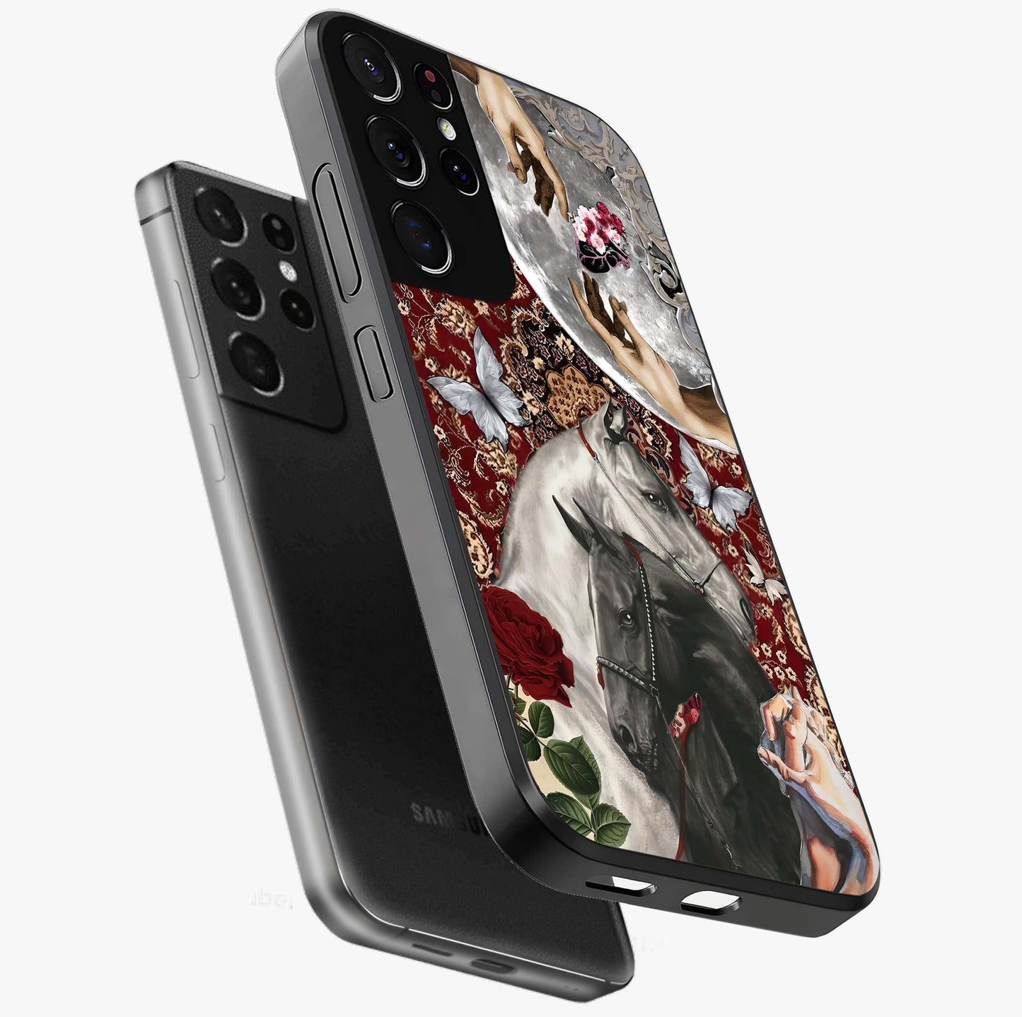Moonlit Royal Stallion Glass Case displayed in angled mockup highlighting powerful stallion illustration with royal night aesthetic.