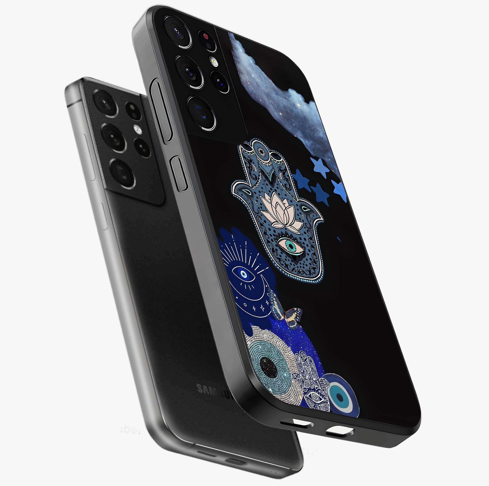 Mystic Hand Aura Glass Case displayed in angled mockup highlighting magical aura design with spiritual aesthetic style.
