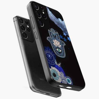 Mystic Hand Aura Glass Case displayed in angled mockup highlighting magical aura design with spiritual aesthetic style.