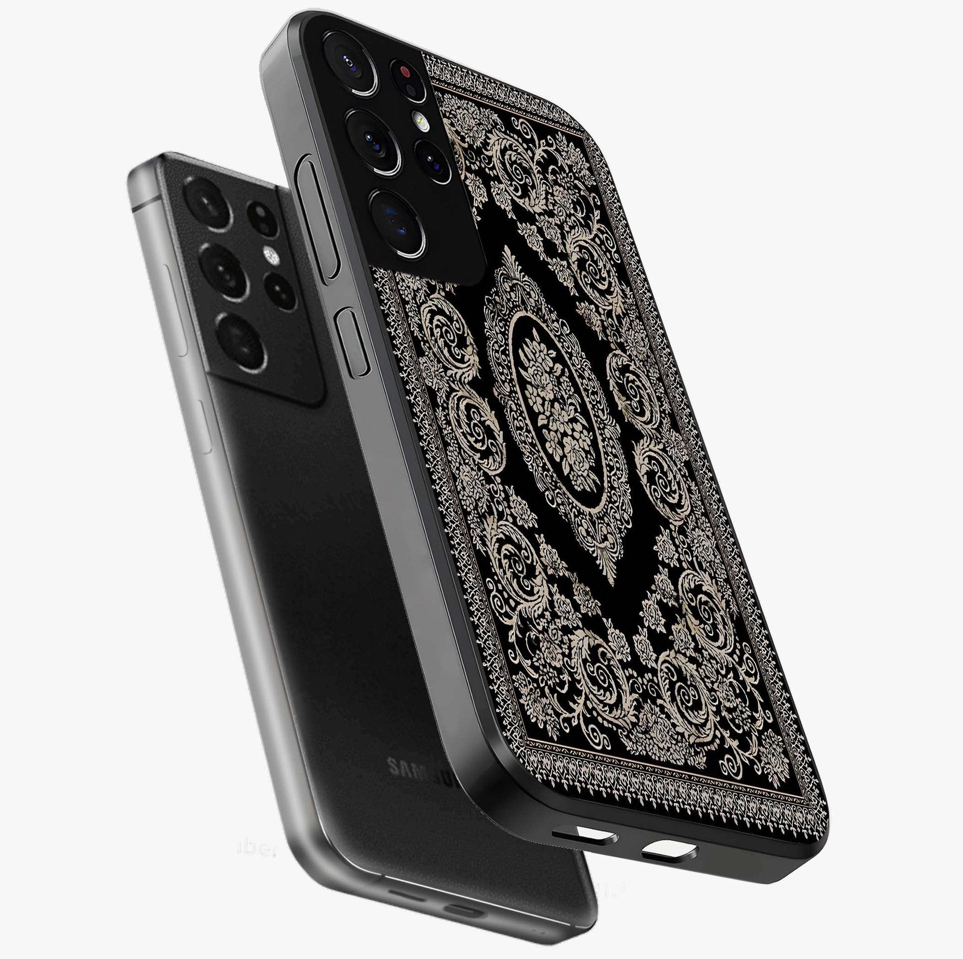 Noir Bloom Elegance Glass Case displayed in angled mockup highlighting refined flower design with stylish noir aesthetic.