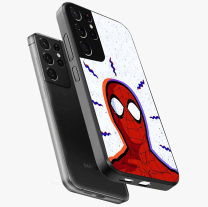 Omg Spiderman Glass Case displayed in angled mockup highlighting dynamic hero illustration with action comic aesthetic.