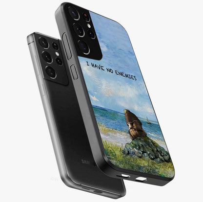 Peace Beyond War Glass Case displayed in angled mockup highlighting meaningful message design with artistic aesthetic style.