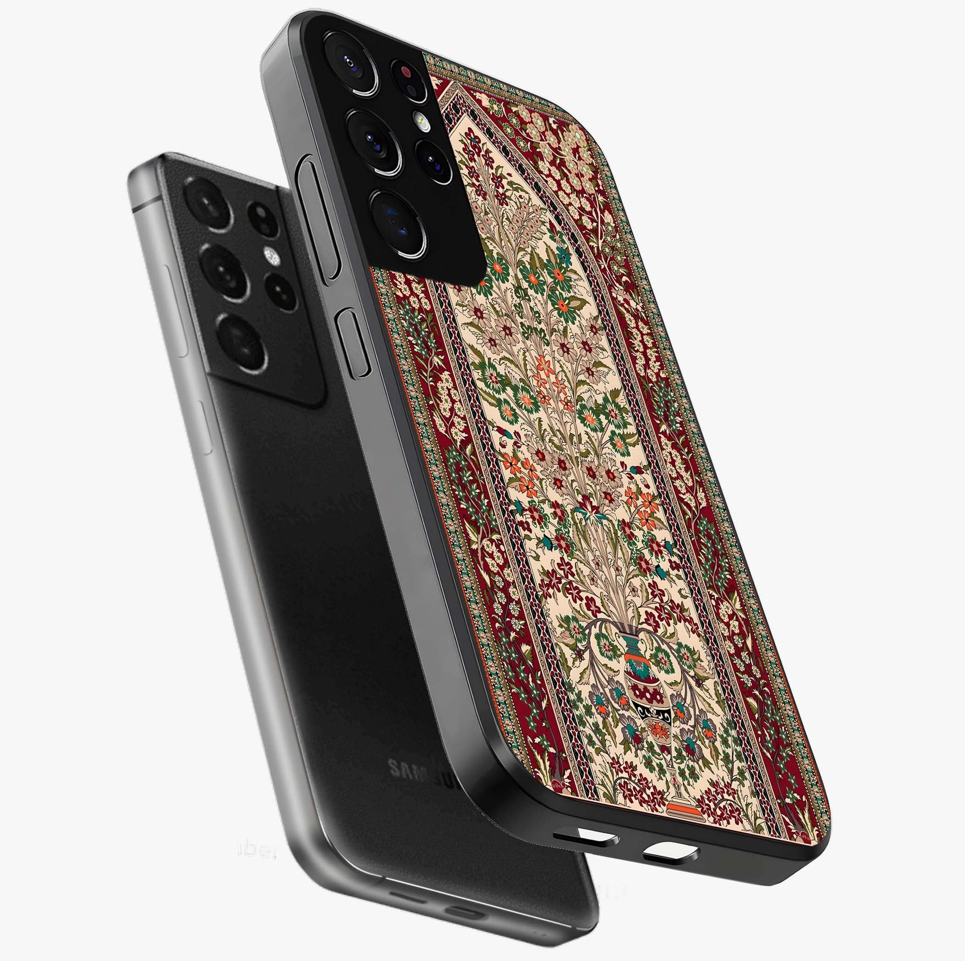 Persian Inspired Glass Case displayed in angled mockup highlighting intricate traditional design with elegant cultural aesthetic.