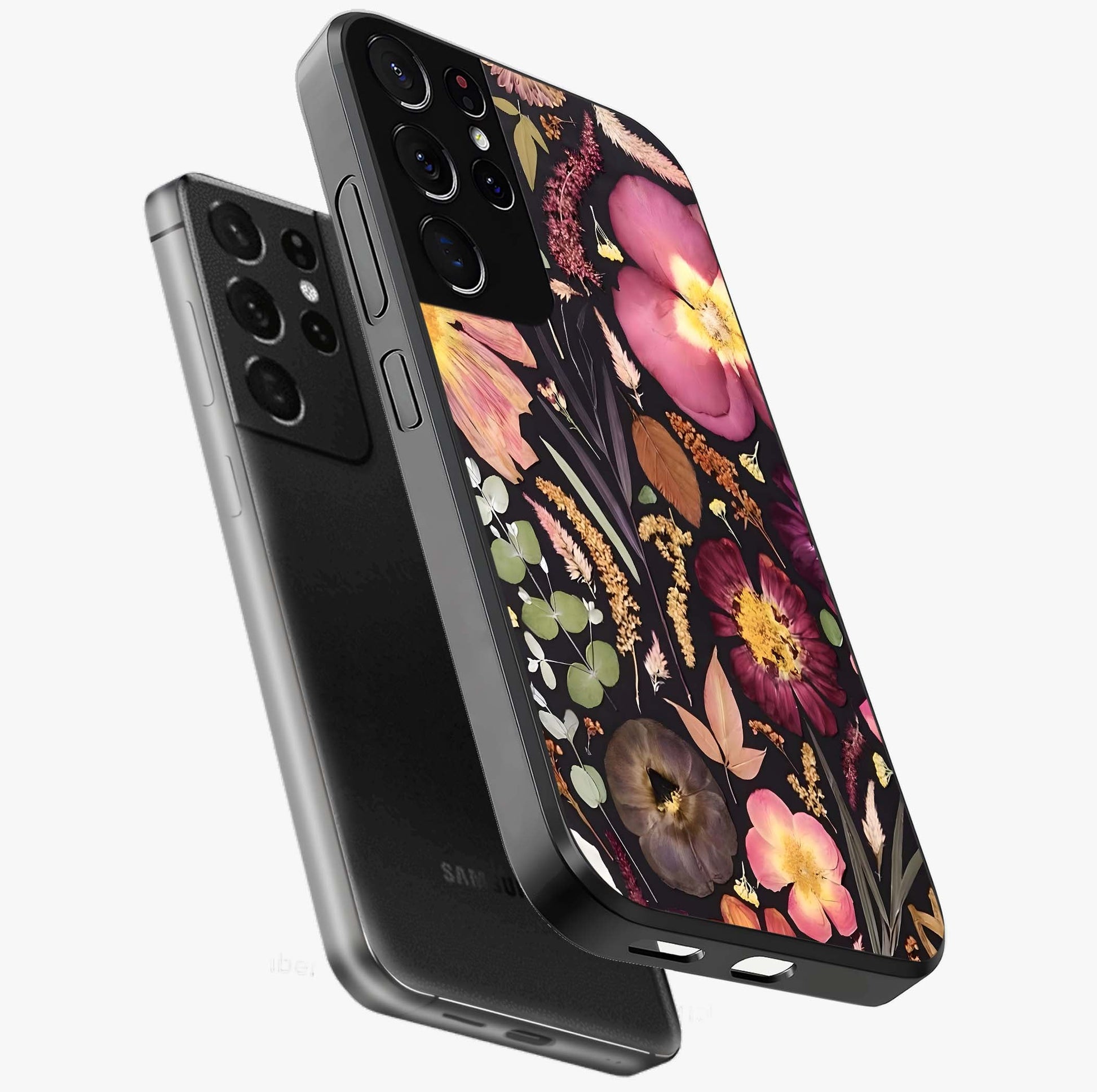 Petal Dream Tapestry Glass Case displayed in angled mockup highlighting decorative petal pattern with elegant botanical aesthetic.