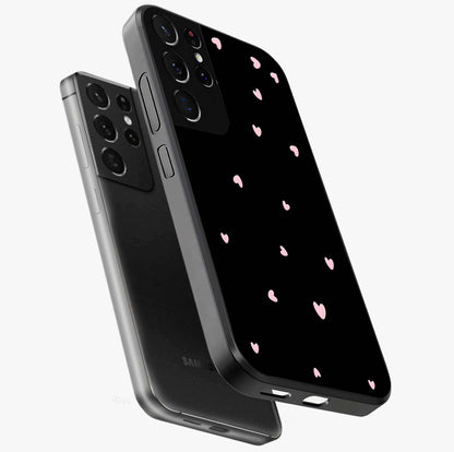 Pink Love Drops Glass Case displayed in angled mockup highlighting cute love drop design with vibrant pink aesthetic.