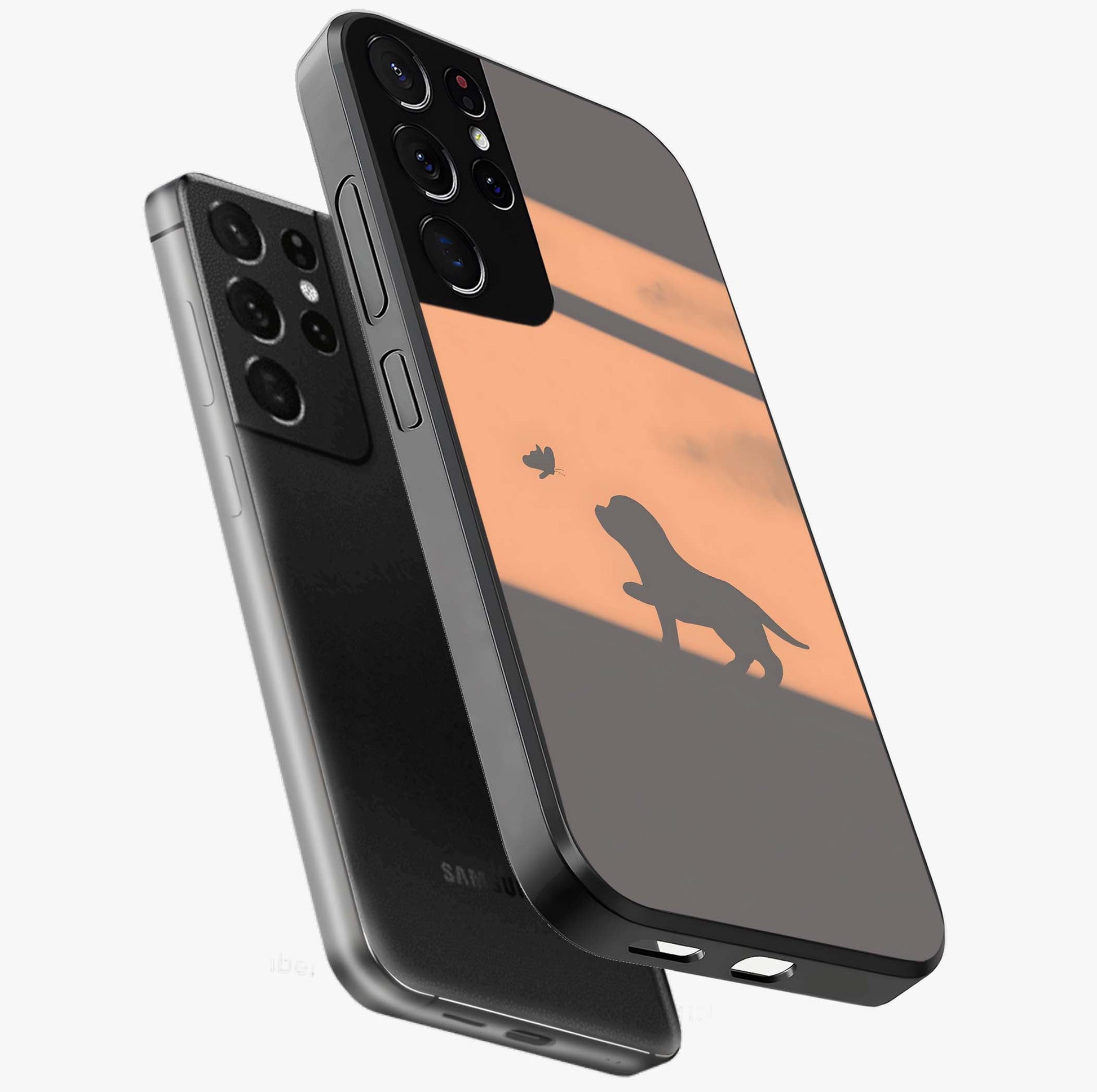 Puppy Shadow Art Glass Case displayed in angled mockup highlighting playful dog illustration with artistic shadow aesthetic.