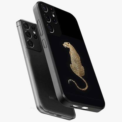 Regal Leopard Glass Case displayed in angled mockup highlighting powerful animal illustration with stylish wild aesthetic.