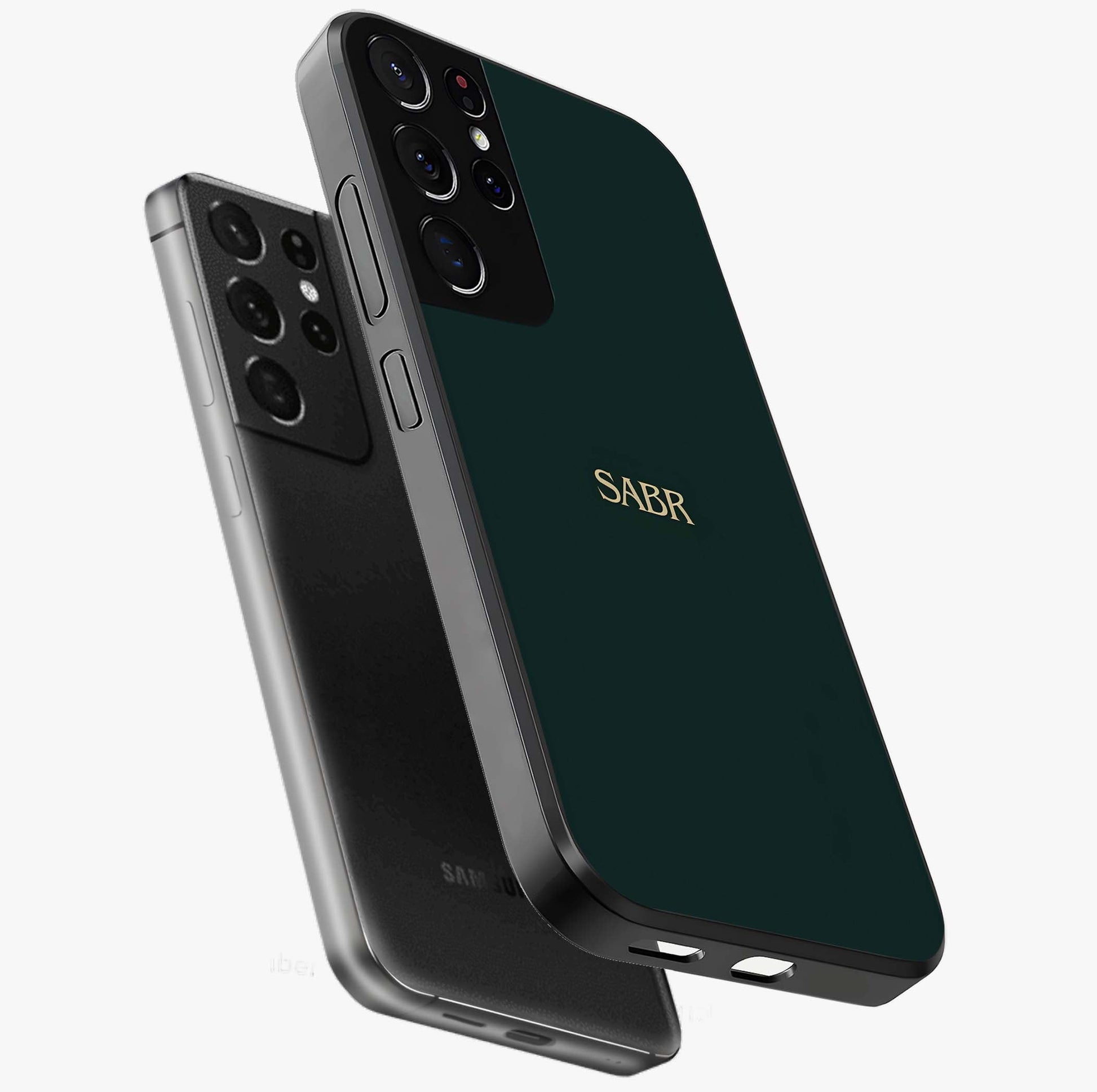 Sabr Minimal Patience Glass Case displayed in angled mockup highlighting simple inspirational design with clean aesthetic style.