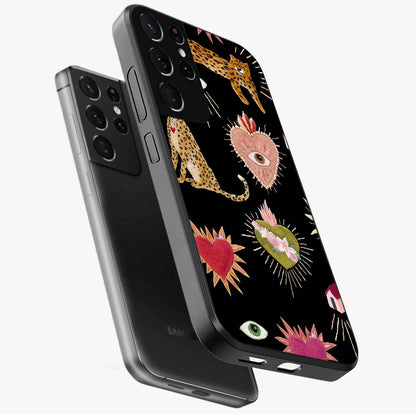 Sacred Jungle Heart Glass Case displayed in angled mockup highlighting lush tropical design with natural aesthetic style.