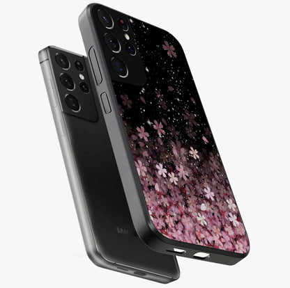 Small Starry Flowers Glass Case displayed in angled mockup highlighting tiny flower pattern with celestial aesthetic style.