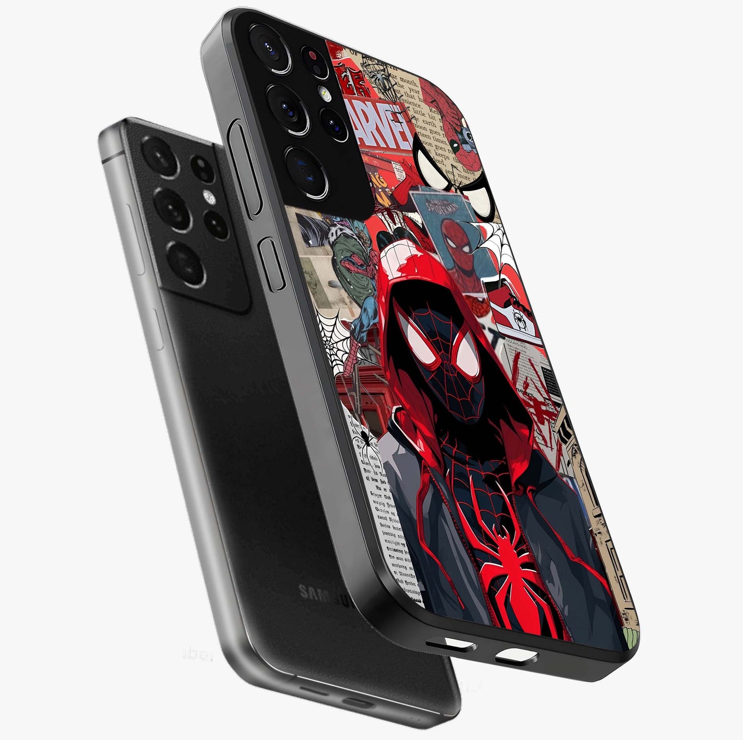 Spider Collage Street Glass Case displayed in angled mockup highlighting dynamic street style collage design with comic aesthetic.