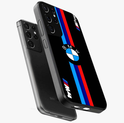 Turbo BMW Beast Glass Case displayed in angled mockup highlighting sleek racing car design with bold automotive aesthetic.
