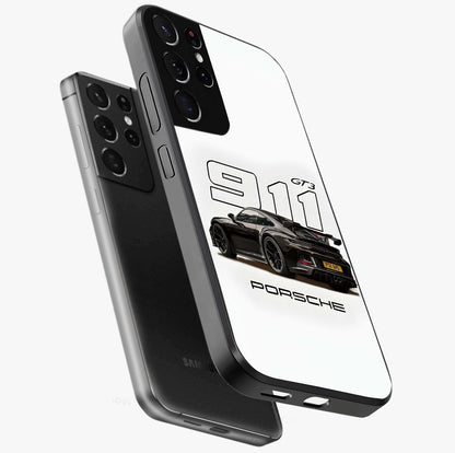 Turbo Legacy Icon Glass Case displayed in angled mockup highlighting dynamic automotive design with performance aesthetic.