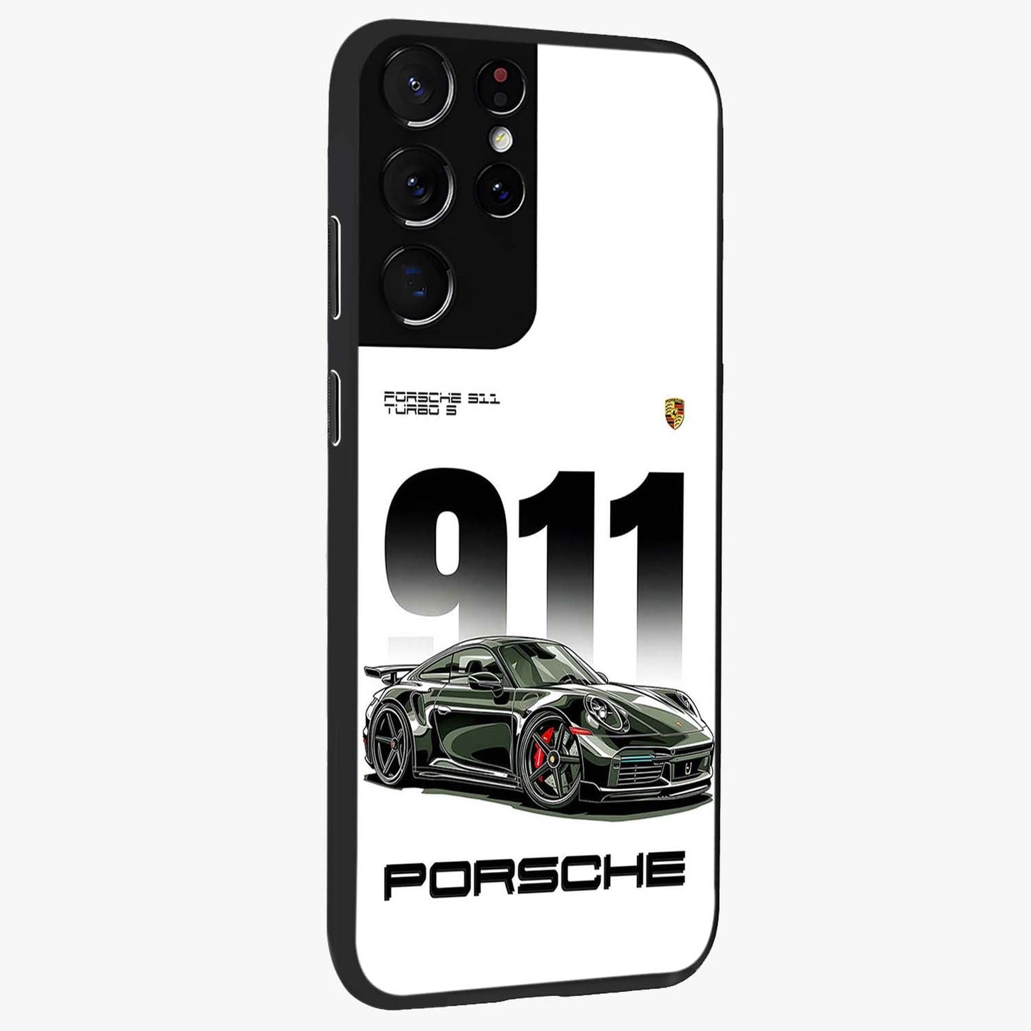 911 Turbo Dominance Glass Case upright perspective showcasing powerful racing design and modern automotive aesthetic.