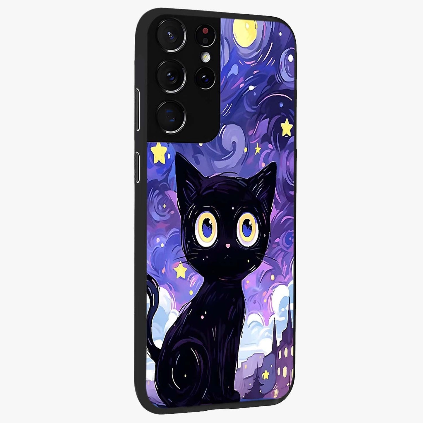 Abstract Cat Art Glass Case upright view showcasing creative feline illustration and aesthetic artistic style.