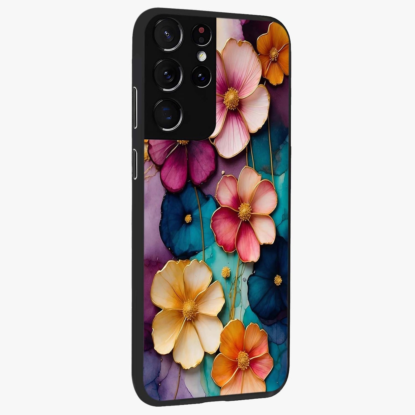 Artlyn Grace Flower Pattern Glass Case upright view showcasing graceful floral artwork with aesthetic botanical style.