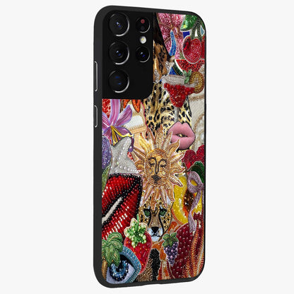 Beaded Fashion Jungle Glass Case upright view showcasing tropical jungle aesthetic with decorative bead elements.